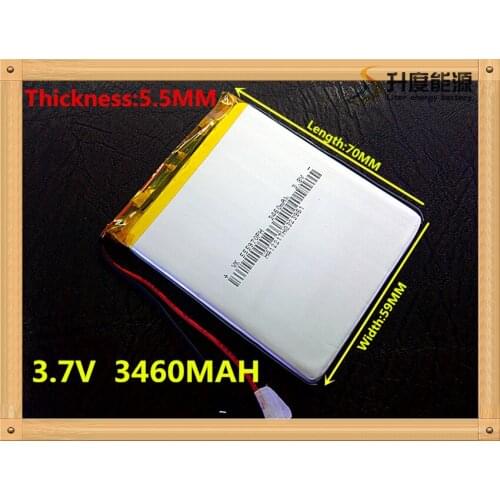 1pcs/lot Free shipping Dual handsome 3.7V lithium polymer battery 555970 3460mah MP3 MP4 MP5 small toys