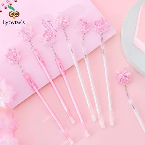 1Pcs Lytwtws Cherry Sakura Quicksand Sequins Gel Pen Ink Marker Pen School Office Writing Supply Stationery Escolar Papelaria