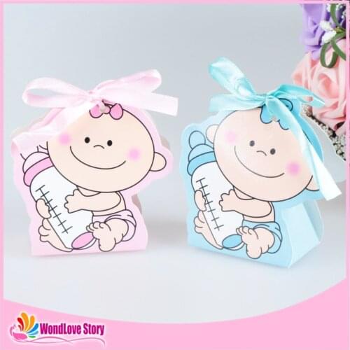 12pcs/set Baby Girl And Boy Paper Gift Box Party Baby Shower Candy Box Baby Feeding Bottle Birthday Party Decorations Kids
