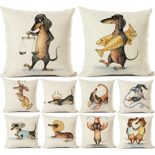 12 zodiac dachshund dog sofa decorative pillows, children’s room cartoon decoration, bedroom cushion covers Декоративные подушки