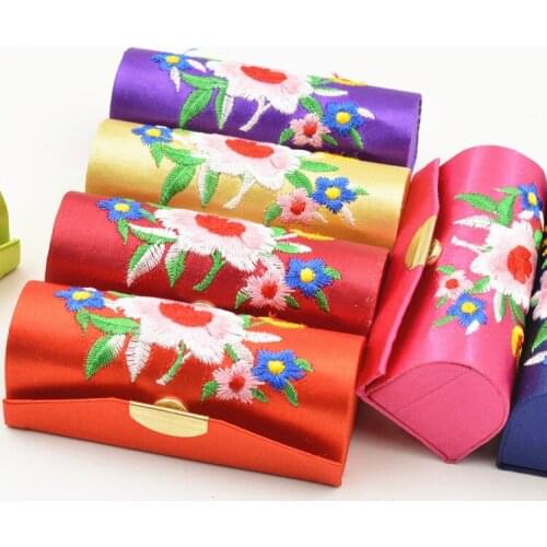 120pcs Embroidered Single Lipstick Box Satin Jewelry Storage Box Brocade Lipstick Case fd344