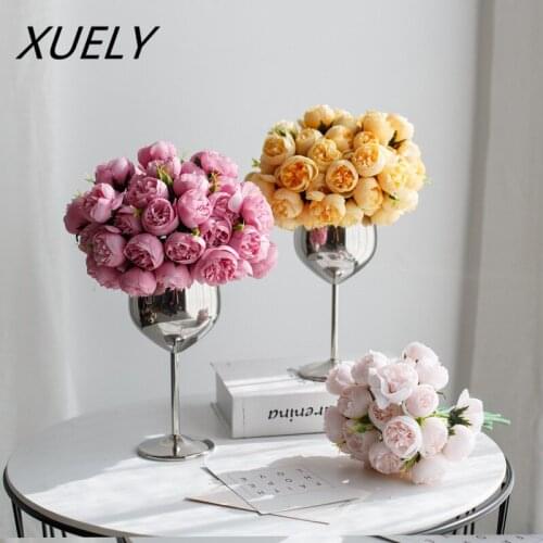 INS Nordic Style 27 Peony Roses Small Bunch Silk Fake Flowers Bride HoldingFlowers Wedding Home Decoration Ornaments Photo Props