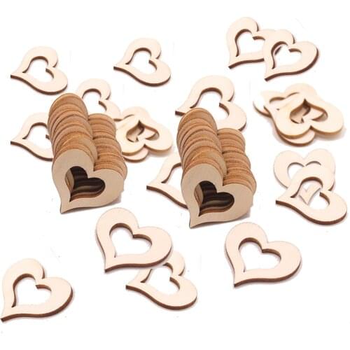 50pcs Laser Cut Heart Shaped Natural Wood Hanging Ornament Birthday Party DIY Wedding Decorative Supplies