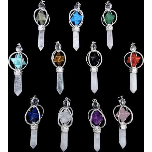 7 Chakra Gemstones Necklace Hexagonal Healing New Rotatable Reiki Energy Pendant Crystal Ball Column Natural Stone Divination