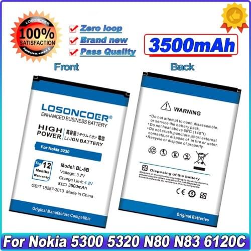 3500mAh BL-5B Battery For Nokia 3230 5070 5140 5200 5300 5500 6020 6021 6060 6070 6080 6120 6120C 7260 7360 7620 N80 N90