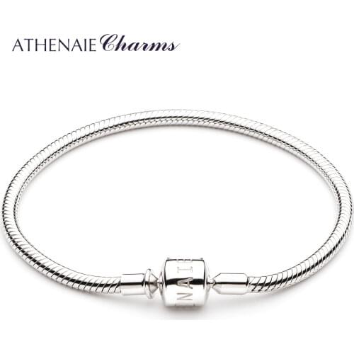 ATHENAIE 925 Sterling Silver Snake Chain Charm Bracelet Fit for European Charm Beads