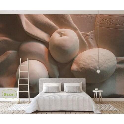 Bacal Custom Wallpaper 3D Stereoscopic Embossed Gray Fruit Oil Painting Modern Abstract Art Wall Mural Living Room Wallpaper