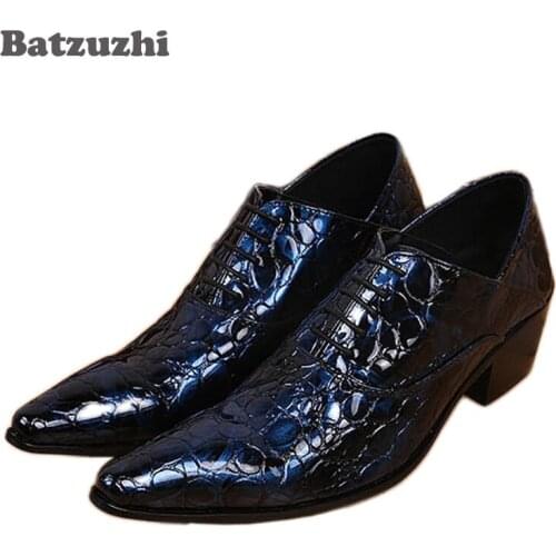 Batzuzhi Handsome Man Shoes Genuine Leather elegant Blaue Dress shoes man Lace-up Vintage man shoes Weding Party, EU38-46