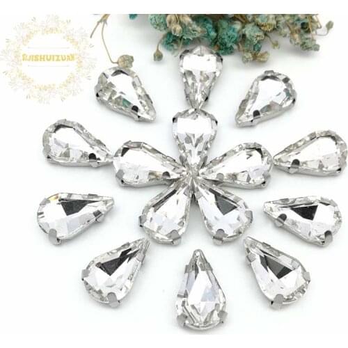 Free shipping! white Water drop shape Glass Crystal sew on rhinestones with claw Diy Clothing accessories