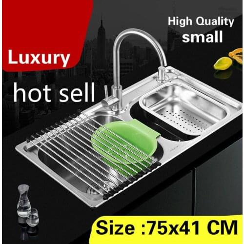 Free shipping Apartment high quality kitchen double groove sink wash vegetables 304 stainless steel hot sell small 75x41 CM