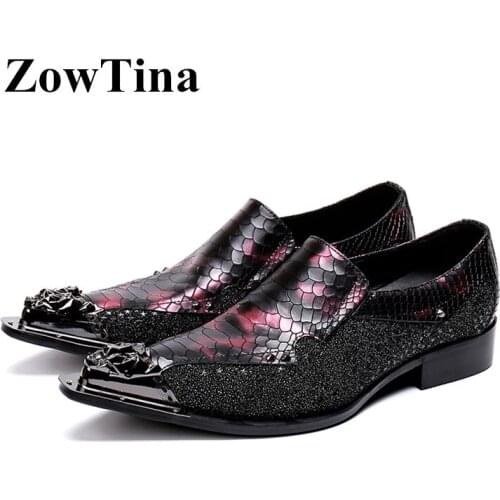 New Design Purple Formal Dress Shoes Metal Pointed Toe Slip On Oxford Flats Real Leather Mocasines Hombre Design Zapatos Brogues