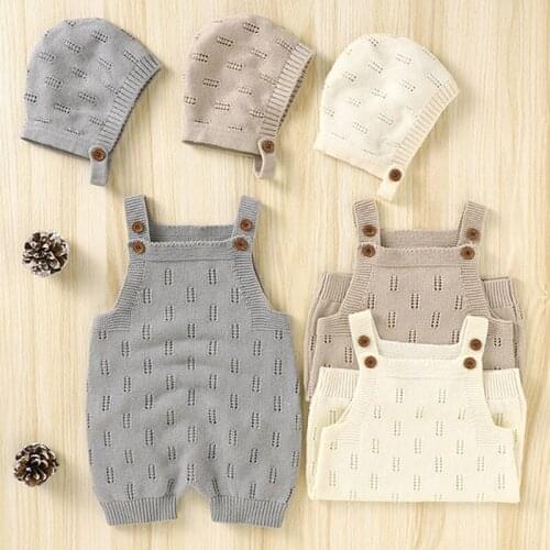 Baby Clothes Rompers Infant Kids Baby Boy Girl Hollow Out Sleeveless Braces Jumpsuit Newborn Baby Boy Girl Rompers + Hat