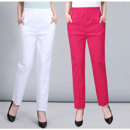 Women Pants Womens Pants Elastic Waist Cotton Stretch Casual Pants Straight-Leg Pants High Waist Pants Pantalones De Mujer