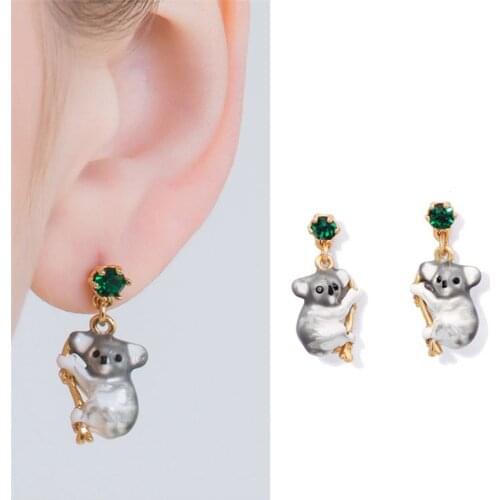 European and American creative sapphire earrings female cute animal koala handmade enamel ear clips niche design earrings