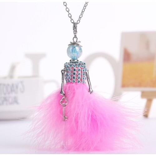 YLWHJJ brand doll cute pendant necklace for wemen long chain fashion jewelry blue rhinestone Exaggerated Feather Pink necklace