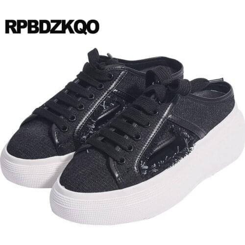 Canvas Jeans Ladies Denim Shoes Luxury Platform Sandals Slippers Mules Black Wedge Sneakers Trainers Hollow Out Women Creepers