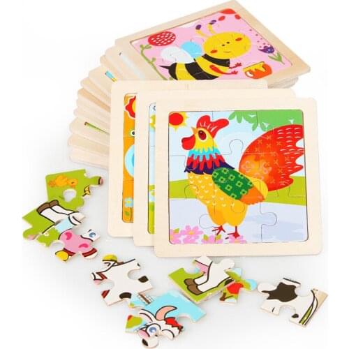 Intelligence Kids Toy Wooden 3D Puzzle Jigsaw Tangram for Children Baby Cartoon Animal/Traffic Puzzles Educational Learning Toys
