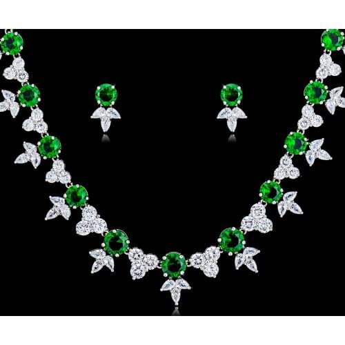 Fashion Crystal CZ Cubic Zirconia Bridal Wedding Round Flower Necklace Earring Set Jewelry Sets for Women Accessories CN10128