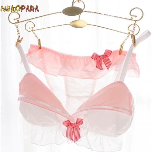 Pink Sailor Cute Japanese Milk Silk Bra & Panties Set Wirefree Soft Underwear Sleep Intimates Set Kawaii Lolita Color Mint