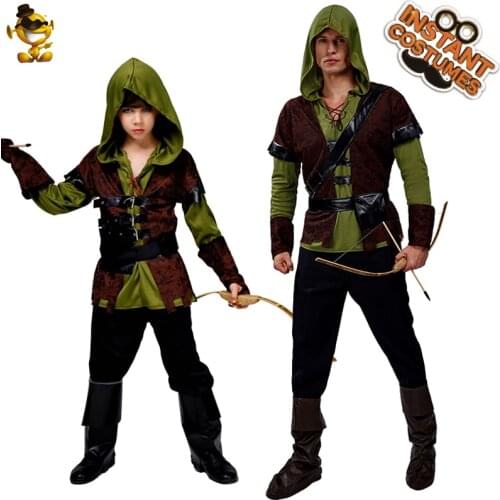 Halloween Mens& Boy' Huntsman Costume Suit Carnival Hood Cosplay Purim Carnival Man&Kids