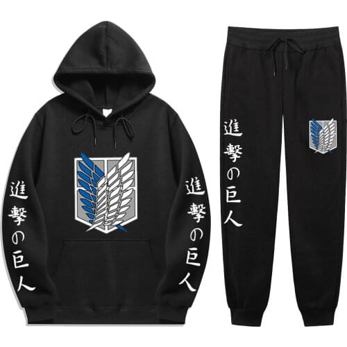 Anime Attack on Titan Winter Tracksuit 2 Piece Set Print Hoodies pants Sportwear men Sports Suit Hooded Sweatshirt Set Harajuku