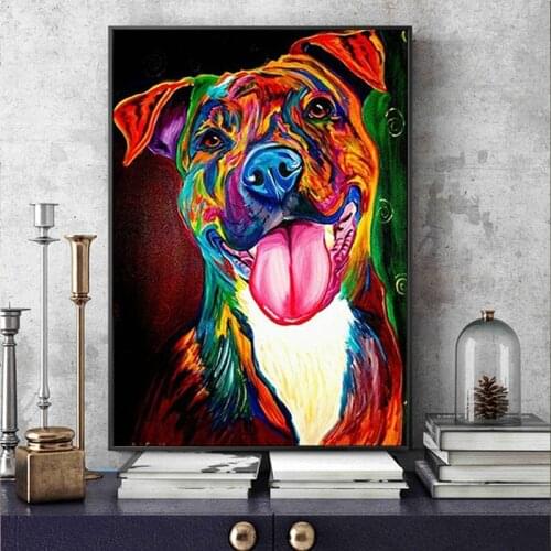 Colourful abstract dog animal print canvas painting animal posters and prints wall pictures for room decoracion frameless
