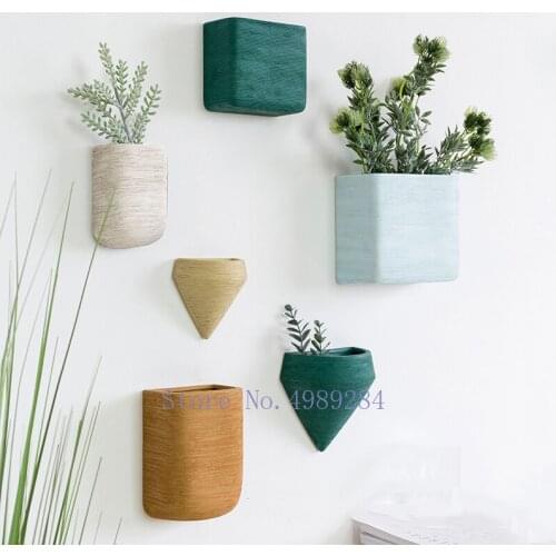 Creativity Ceramic Wall-mounted Vase Background Wall Decoration Shelf Flower Pot Geometry Storage Modern Home Decoration