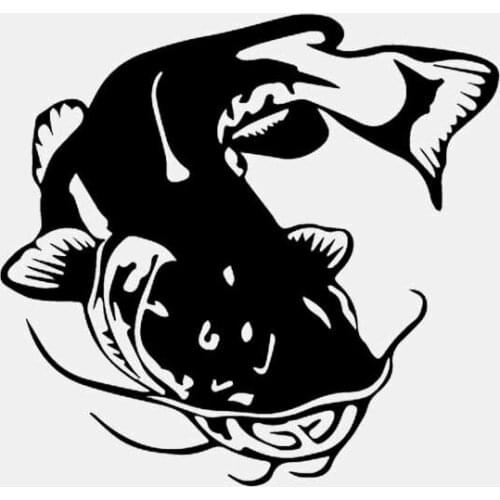 Car Sticker Fishing Car Window PVC Decal Truck Car Sticker Awesome Cat Fish Car Sticker Waterproof Black/White, 15cm*14cm