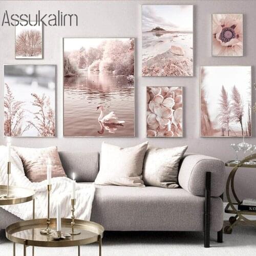 Swan Poster Reed Wall Art Print Flowers Paintings Lake Landscape Canvas Prints Scandinavian Wall Pictures For Living Room Decor