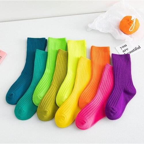 3 Pairs Of Autumn Winter Boys Girls Tube Socks Soft Sweat-Absorbent Durable Candy-Colored Sportswear fashion collocation piled
