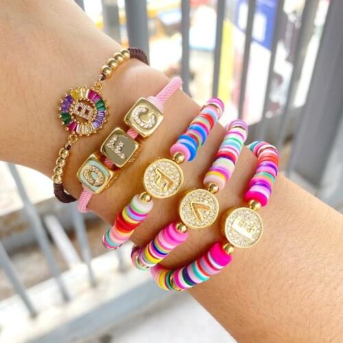 New Boho Letter Rainbow Charm Bracelet Men Women Fashion 26 Alphabets CZ Strand Gold Name Bracelets for Female Couples Jewelry