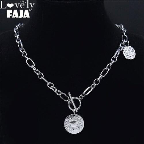 Stainless Steel CANCER Necklace Women Silver Color Round Astrology Choker Necklaces 12 Constellations Jewelry colgantes NPY8S03