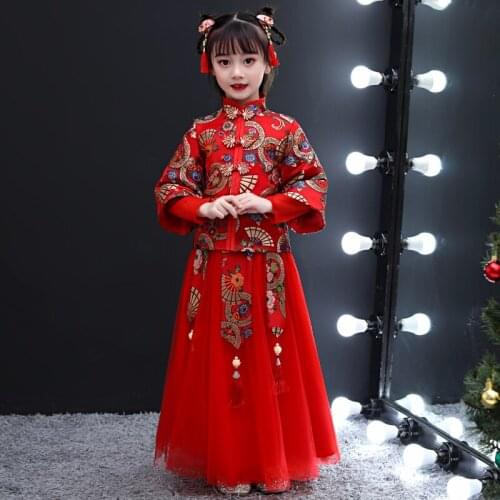 Chinese Style Flower Girl Dress Formal Floral Baby Girls Dresses Vestidos Wedding Party Children Birthday New Year Clothing