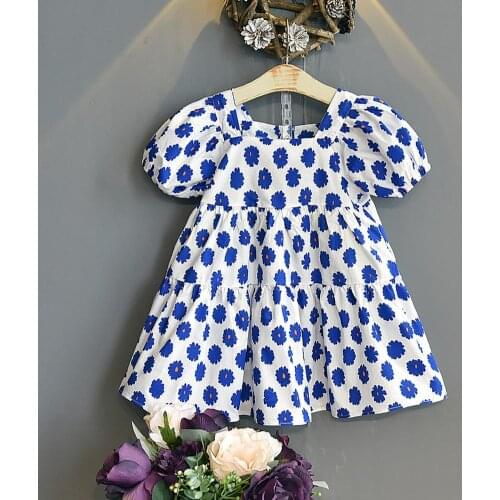 Dress for Princess Children Dress Flower Chrysanthemum Pattern Skin Friendly Cotton Girls Simple Short Sleeves Dress for Summer