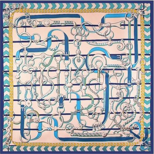 Luxury Brand Belt Saddle Print Winter Square Scarf 130cm Twill Silk Scarf Women Kerchief Fashion Scarves bohemian womens shawl