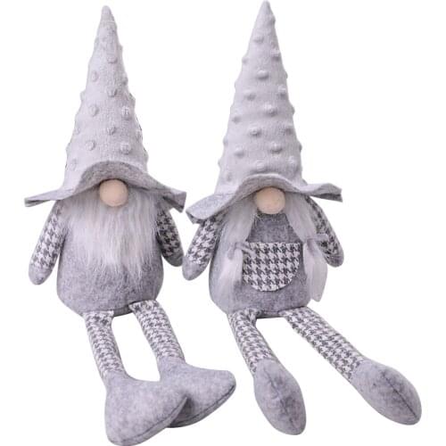 Christmas Long-legged Faceless Sitting Ornament Rudolph Decoration 2021 Christmas Bell Gnome Santa Knitted Plush Doll Xmas Tree