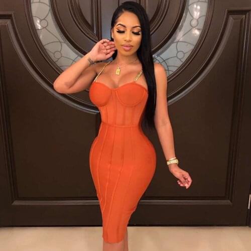 Seamyla Women Chain Spaghetti Strap Strapless Bandage Dress Sexy Bodycon Elegant Evening Night Party 2020 Vestidos Knee-Length