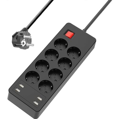 Wall Mounted USB Power Strip with 4USB 1.5M Extension Cord Surge Protector Electrical Socket EU Plug for Home Network Filter