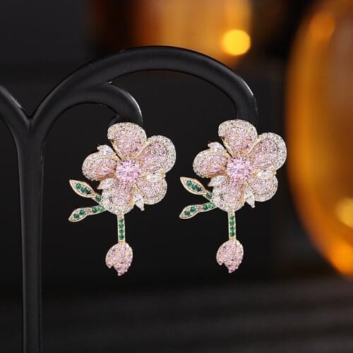 SINZRY Hot new bridal costume jewelry AAA cubic zircon flower luxury Korean dangle earrings for women