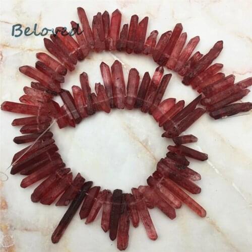 Top Drilled Deep Red Crystal Quartz Stick Point Loose Beads, Druzy Raw Quartz Spike Jewelry Making Findings, BG18244