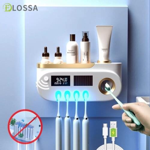 ELOSSA UV Toothbrush Holder Sterilizer Toothpaste Squeezer Dispenser Double Layer Sterilizer Household Bathroom Accessories Set