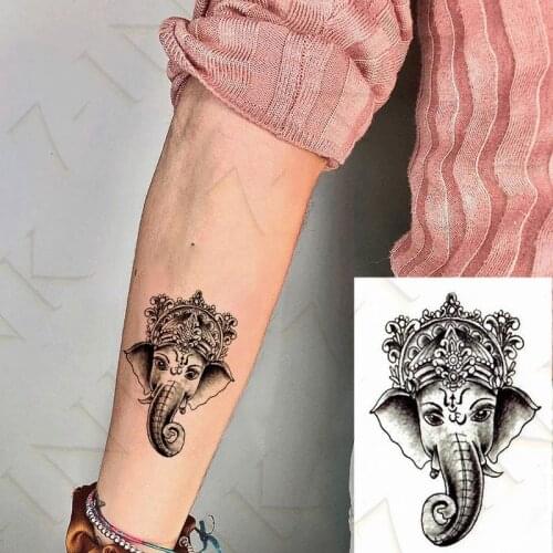 Waterproof Temporary Tattoos Sticker Elephant Totem Ganesha Animal Tatoo Art Water Transfer Flash Fake Tattoo for Women Men