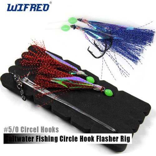 6Packs 5/0 Flasher Rig with Foam Board Holder Blister Package Red Blue