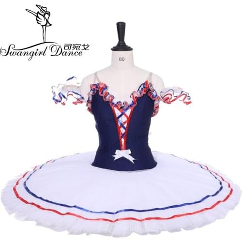 Adult Navy Blue White Women Pancake Ballet Tutu Dress Ballet Stage Costume Flames Bird Professional Ballet Tutus Girls BT9213