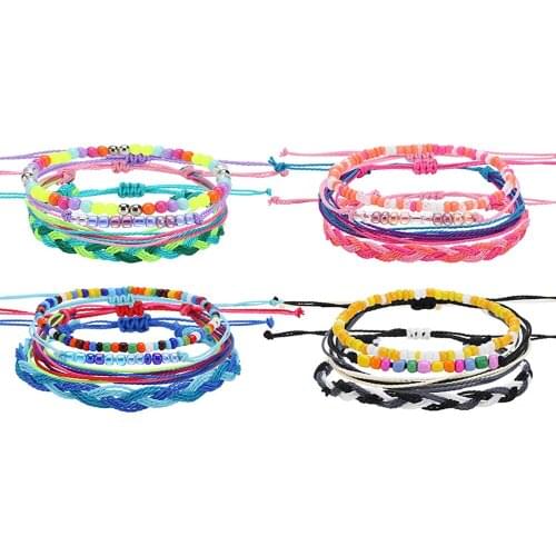 ZV 4pcs/set Boho Woven Trendy Bracelet For Women Waterproof Wax Braided Rope Friendship Bangle Female Paired Party Jewelry