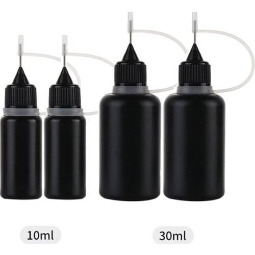 100pcs Black Color Empty Bottle 10ml 30ml Plastic Dropper Bottles with Screw Metal Tips E Liquid Needle Bottle