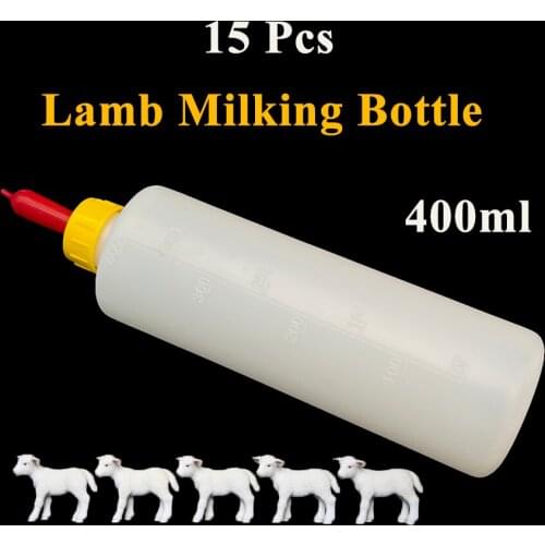 15PCS Milk Minking Feeding Bucket Nipple Teat for Goat Sheep 400ML Plastic Bottle Lamb Piglet Puppy Pet Dog Nursery Farming
