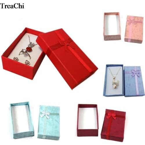 16Pcs/lot Colorful Paper Pendant Jewelry Package Box Silk Ribbon Ring Earring Necklace Jewelry Organizer Holder Box 5*8*2.5cm