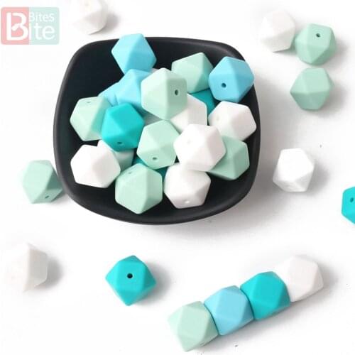 Bite Bites 17mm Hexagon Silicone Beads Pink Diy Teething Pacifier Chain BPA Free Perle Silicone Food Grade Baby Teether 20pc