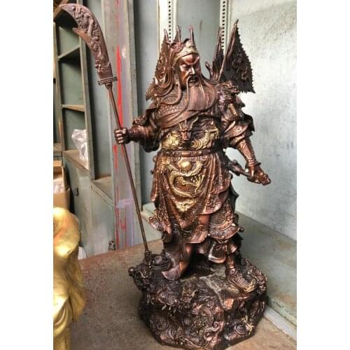 27cm Excellent bronze Carving Guangong Guan Gong Gu Dragon Tiger Statue